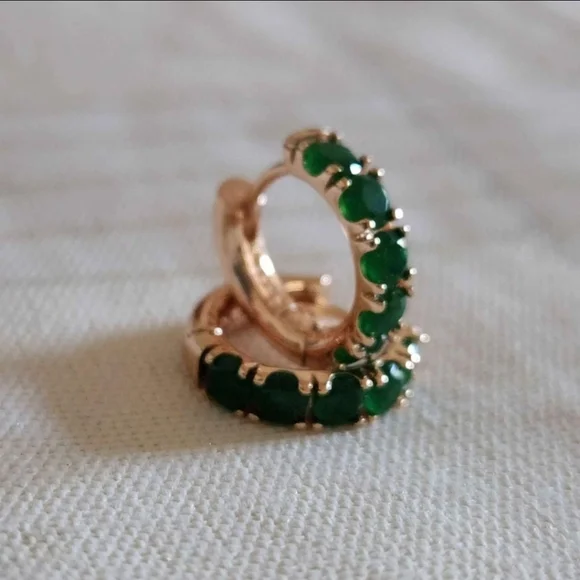 New 14K Gold Plated Emerald Huggie Hoop Earrings for Women - Picture 7 of 10